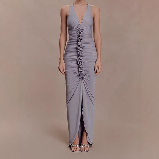 Damen Hochwertiges Abendkleid mit tiefem V-Ausschnitt und Raffungen R&B