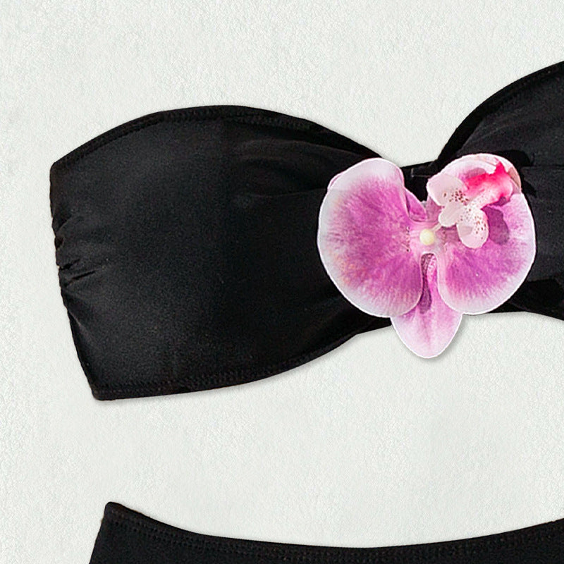 Damen Bandeau-Bikini mit eleganten Orchideen-Akzenten R&B