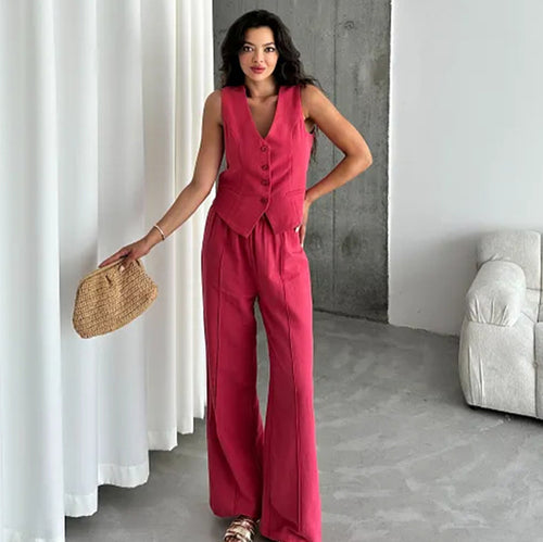 Damen eleganteswesten Set mit eleganter Knopfleiste und Taschen R&B