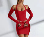 Damen Einseitig Offenes Mini-Kleid mit Langarm R&B