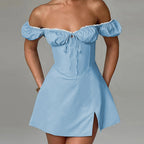 Damen Off-Shoulder Kleid mit Rüschendetails R&B