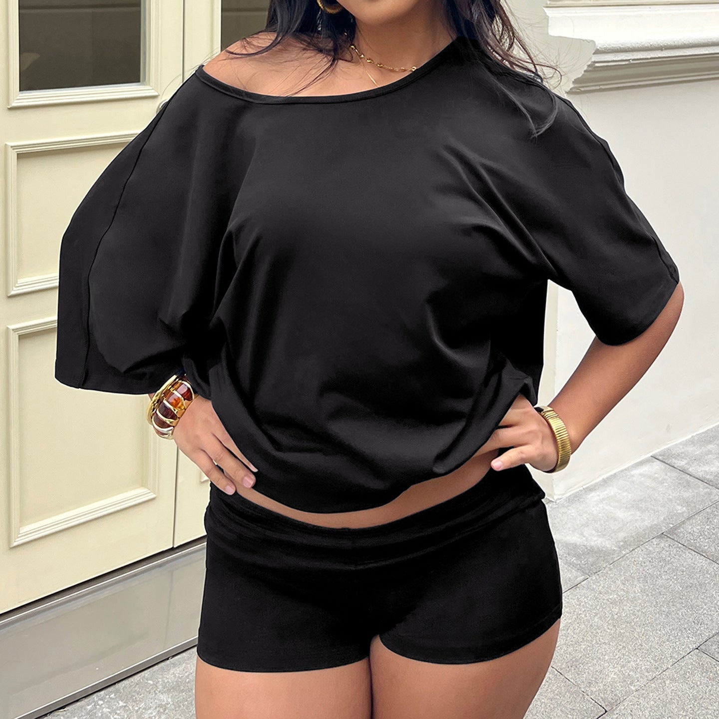 Damen Sportliches Bikini-Set mit lockerem Oberteil- und Short-Kombination R&B