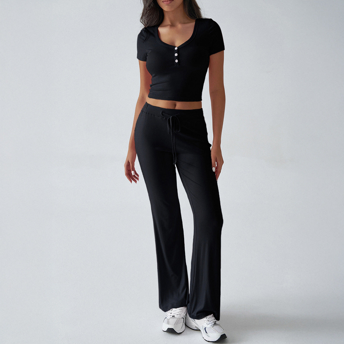 Damen Kombinations-Set mit cropped Oberteil und weiten Hosen R&B