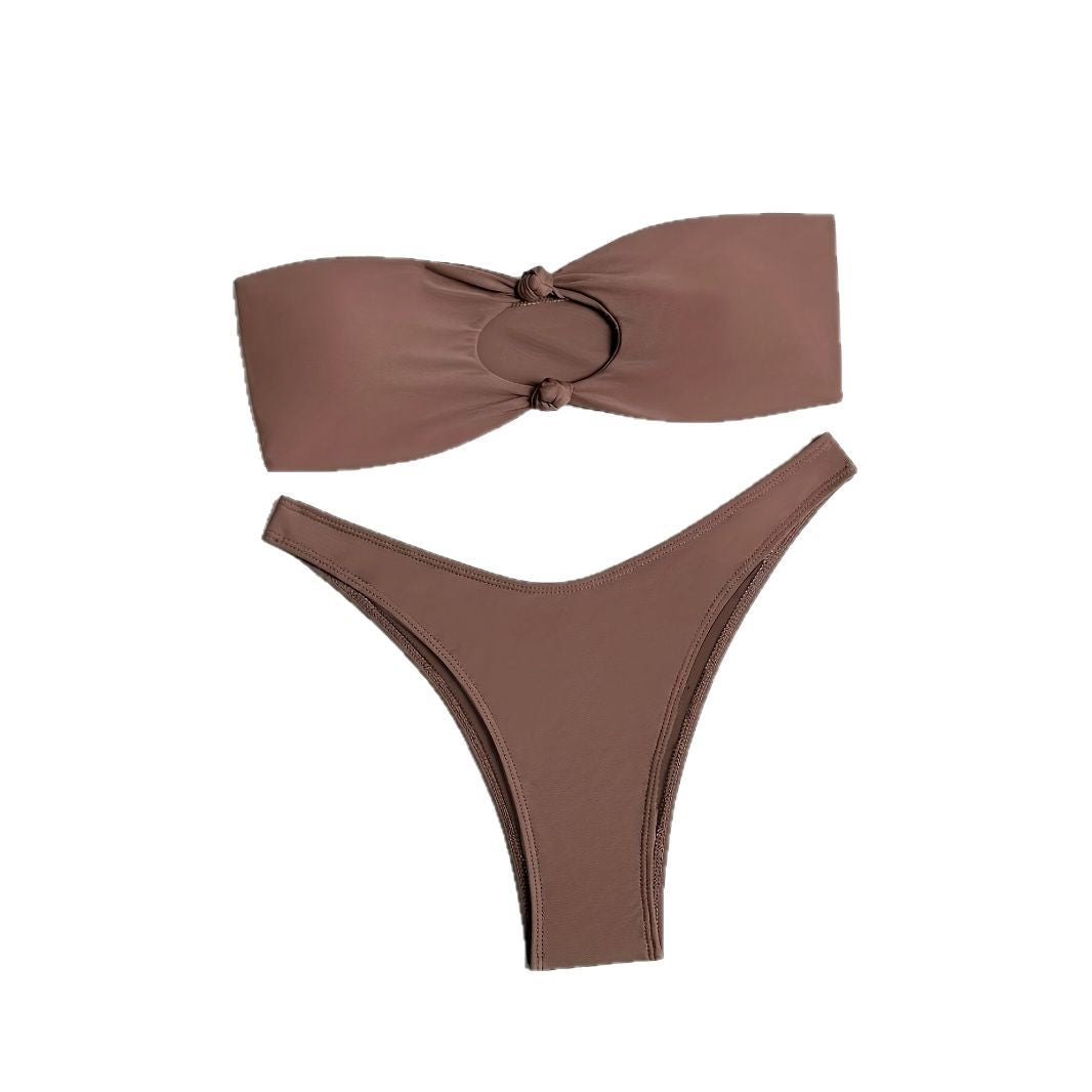 Damen Bandeau-Bikini mit hohem Beinausschnitt und dezenter Raffung R&B