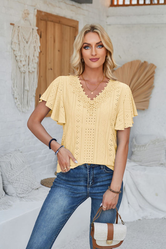 Damen Spitzenshirt mit Volants R&B