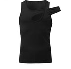 Herren nan asymmetrisches ärmelloses Tanktop mit ausgeschnittenem Einsatz aus Baumwoll-Elasthan R&B