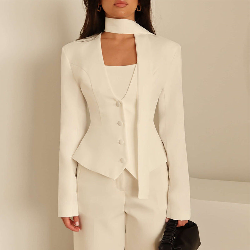 Damen taillierte Blazer-Top mit schmalem Kragen R&B