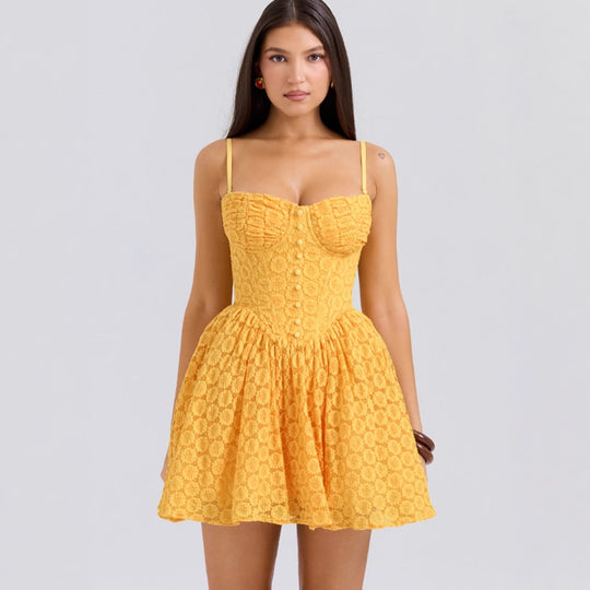 Damen Sommerliches Bustierkleid mit verspieltem Volant und raffinierten Knopfdetails R&B
