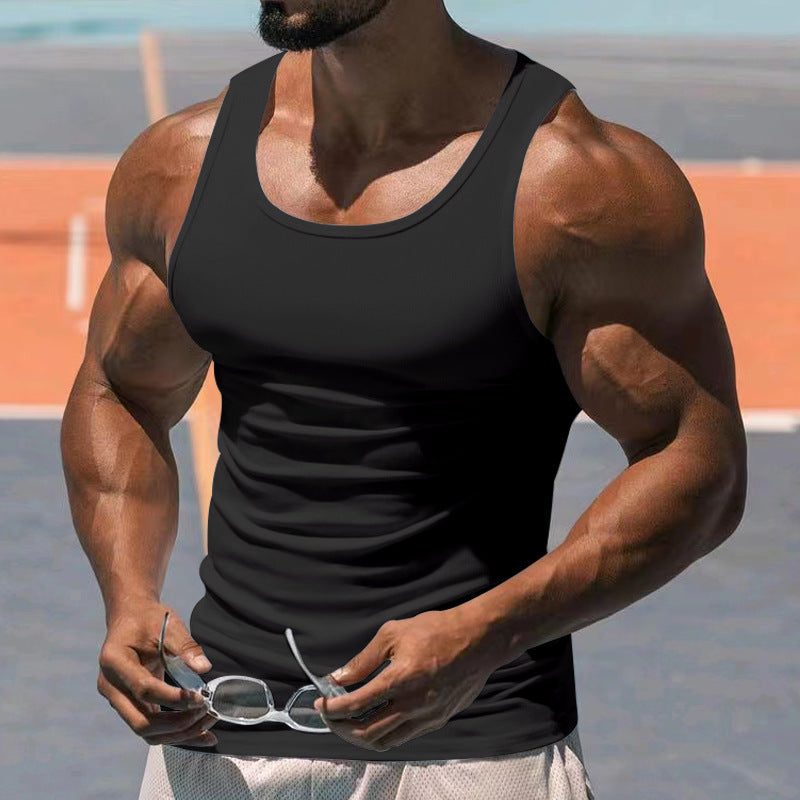 Herren nan tailliertes Muskelshirt aus elastischem Baumwollmix mit Rundhalsausschnitt R&B