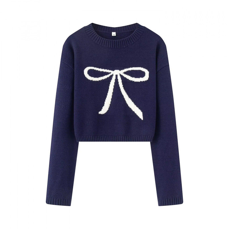 Damen Cropped Pullover mit verspieltem Schleifenmotiv R&B