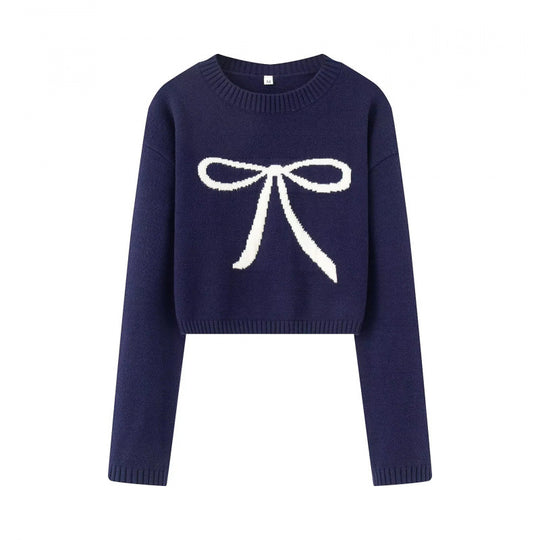 Damen Cropped Pullover mit verspieltem Schleifenmotiv R&B