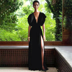 Damen Elegantes Maxikleid mit tiefem V-Ausschnitt und hohem Schlitz