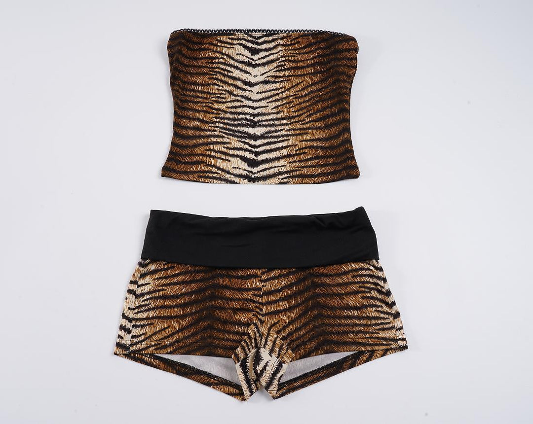 Damen Bandeau-Bikini-Set mit stylischen Tiermustern R&B