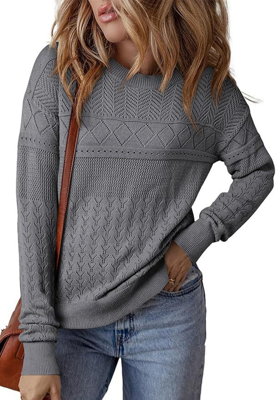 Damen Strickpullover mit strukturiertem Muster und Rundhalsausschnitt R&B
