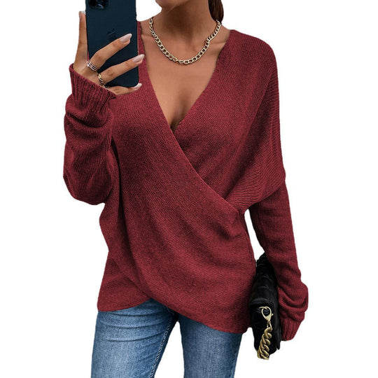 Damen Oversize Strickpullover mit V-Ausschnitt und lässigem Look R&B