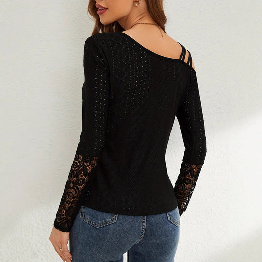 Damen Off-Shoulder Oberteil mit Spitzenbesatz und Trägerdesign R&B