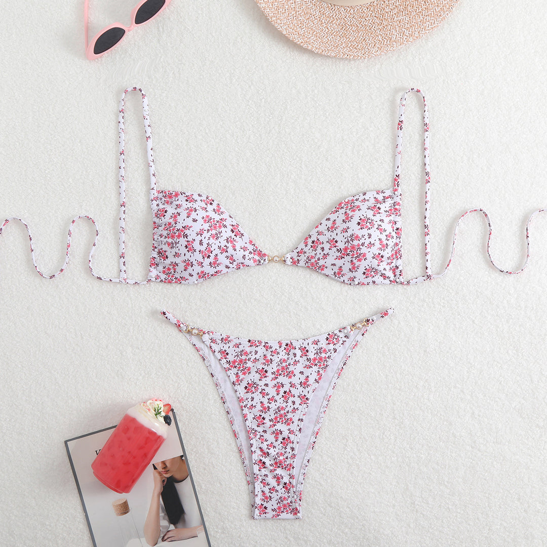 Damen Triangel-Bikini mit verstellbaren Trägern und elegantem Blumendruck R&B