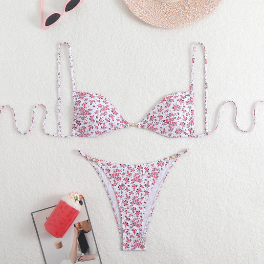 Damen Triangel-Bikini mit verstellbaren Trägern und elegantem Blumendruck R&B