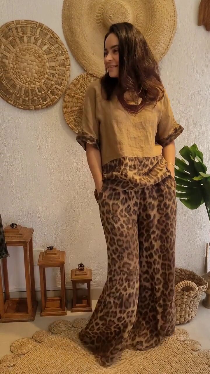 Damen Leichtes und lässiges Sommeroutfit mit Leopardenmuster R&B