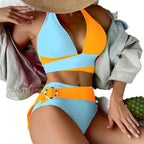 Damen Triangel-Bikini mit modischen Farbblock-Details und dekorativem Gürtel