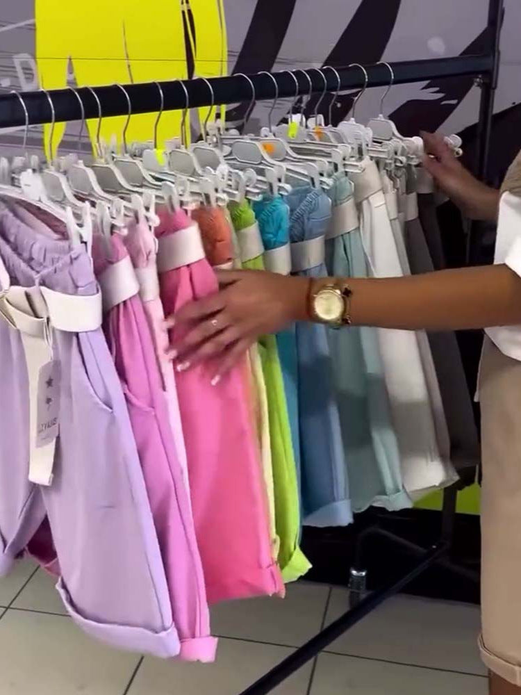 Damen Shorts mit dekorativem Blumenstickerei und elegantem Bindegürtel Heidi-Mode