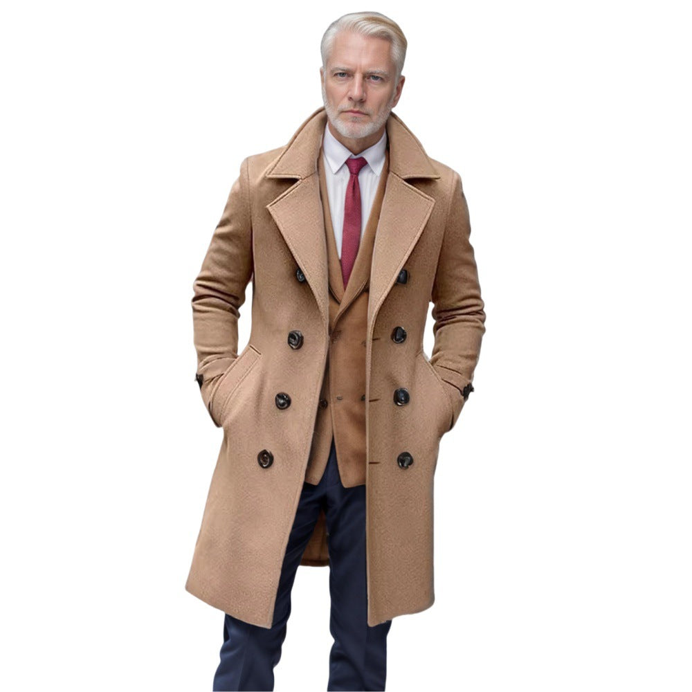 Herren doppelreihiger Wollmantel mit klassischem Schnitt und eleganten Details R&B