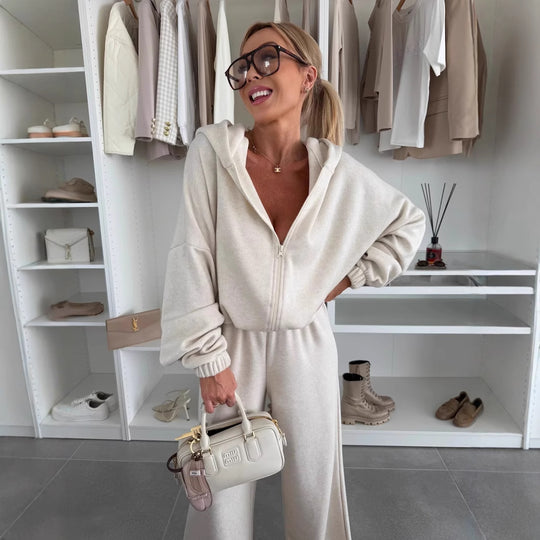 Damen eleganter Fleece-Jumpsuit mit hohem Kragen und durchgehendem Reißverschluss R&B
