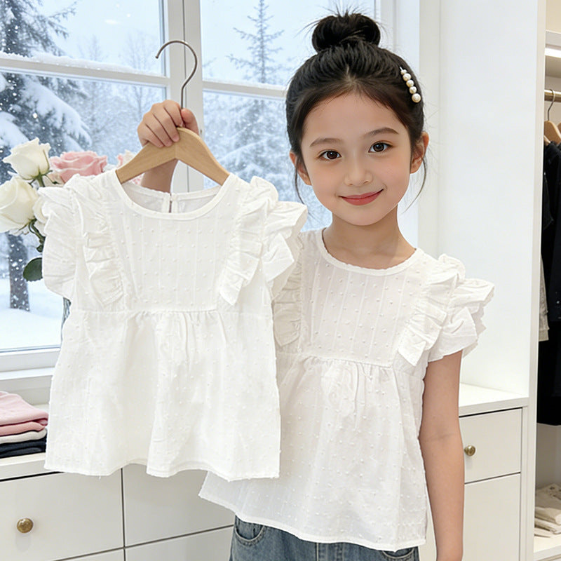 Mädchen modische Bluse mit Rüschen und Pünktchenmuster R&B
