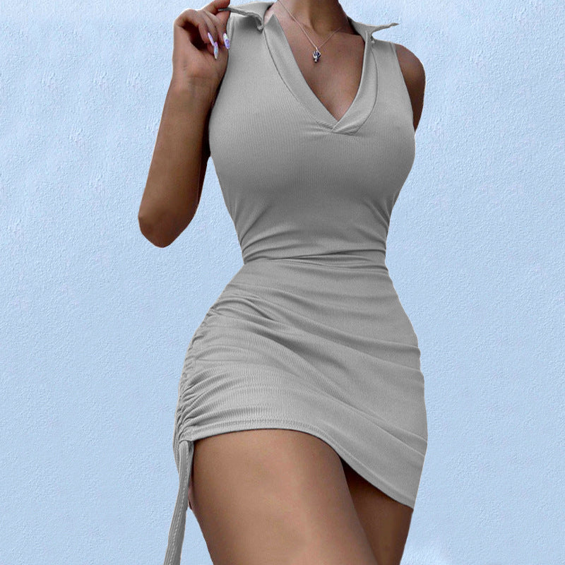 Damen figurbetontes Minikleid mit tiefem V-Ausschnitt und Raffungen R&B