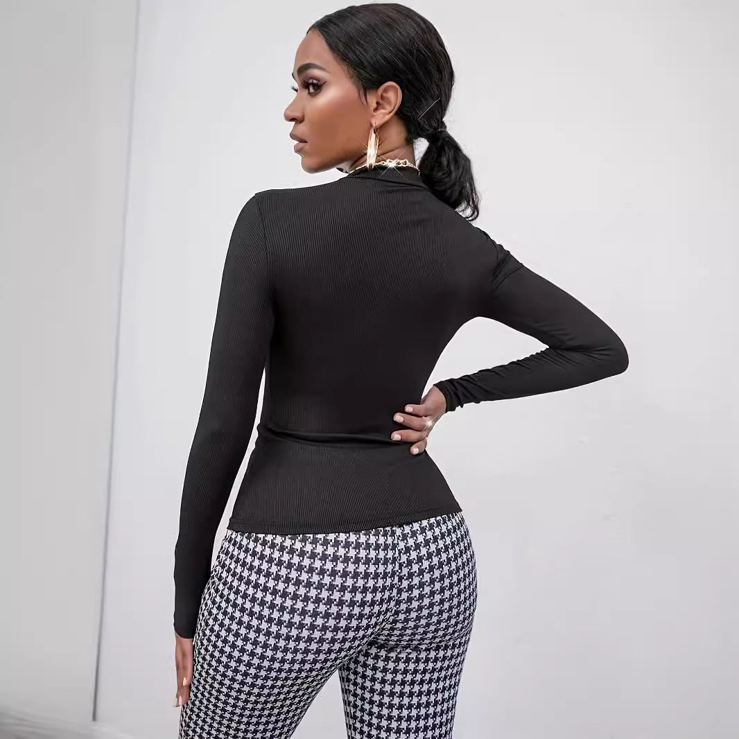 Damen nan figurbetontes transparentes Netz-Langarmshirt mit hohem Kragen und Strass-Skelettmotiv R&B