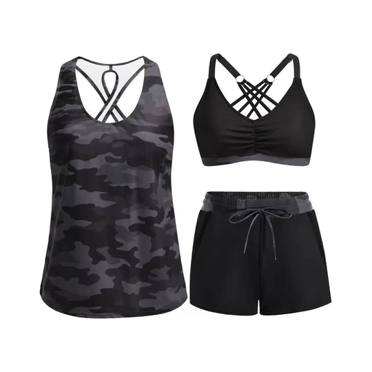 Damen Sport-Badeanzug-Set mit modischem Racerback und Shorts R&B