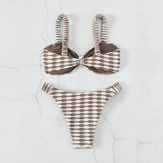 Damen Bandeau-Bikini mit einzigartigem Muster und verstellbaren Trägern R&B