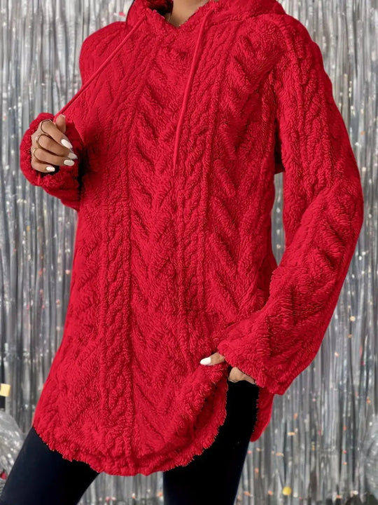 Damen Kapuzenpullover mit weichem Plüsch und modischem Zopfmuster R&B