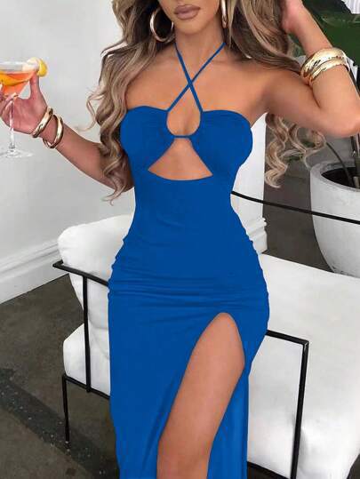 Damen Maxikleid mit raffinierten Cut-Outs und seitlichem Schlitz R&B