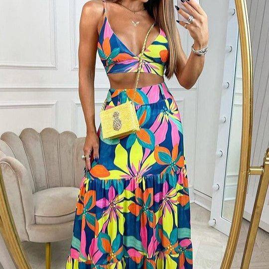 Damen Maxikleid mit floralem Design und verziertem V-Ausschnitt R&B