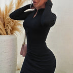 Damen figurbetontes Strickkleid mit kurzen Ärmeln und raffiniertem Ausschnitt EB