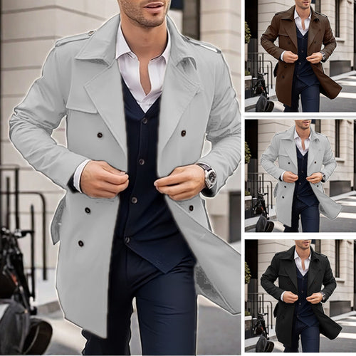 Herren Doppelt-knopf Trenchcoat mit praktischen Taschen R&B