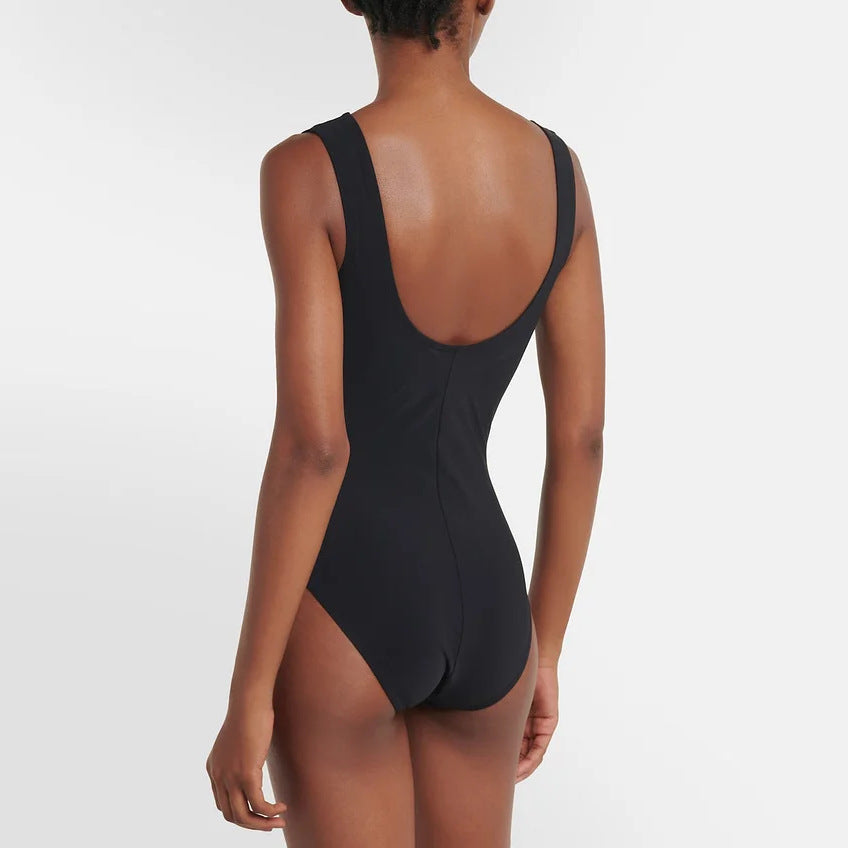 Damen eleganter V-Ausschnitt Schwimmanzug mit stilvollem Wickelrock R&B