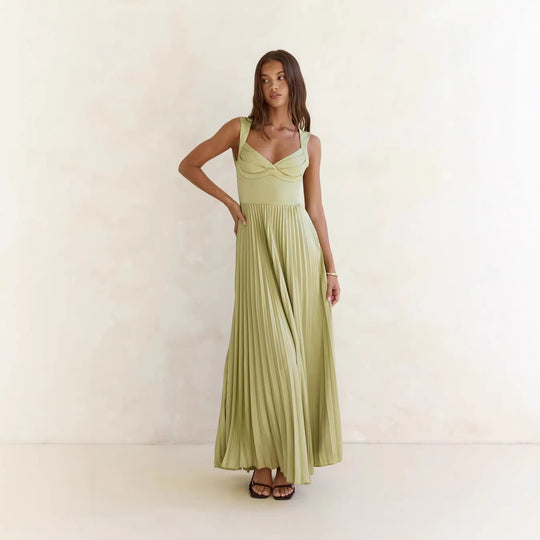 Damen Plissiertes Maxikleid mit vorteilhaftem V-Ausschnitt und femininem Design R&B