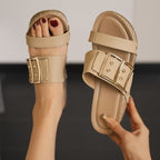 Damen Komfortable Wedge-Pantoletten mit schickem Schnallen-Design R&B