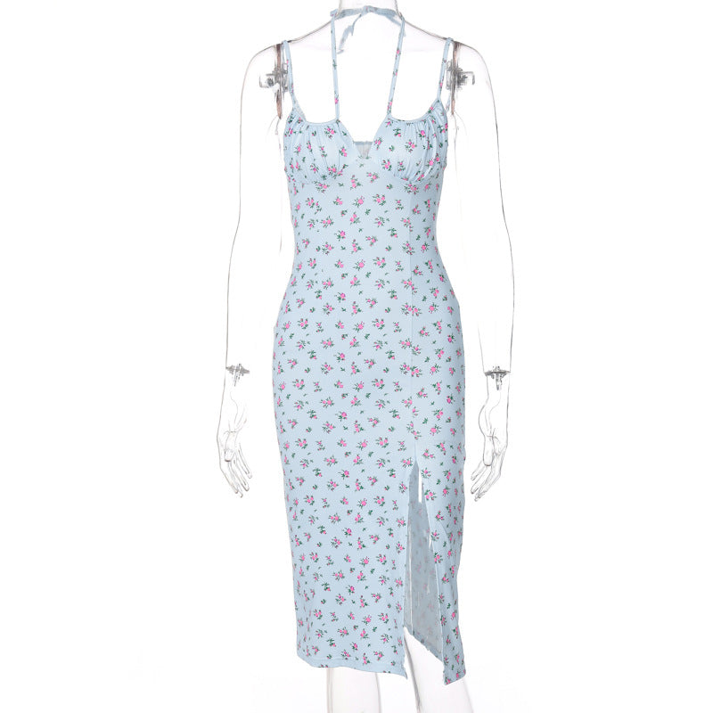 Damen Midi-Kleid mit floralem Muster und raffiniertem Schlitz R&B