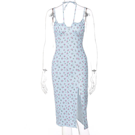 Damen Midi-Kleid mit floralem Muster und raffiniertem Schlitz R&B