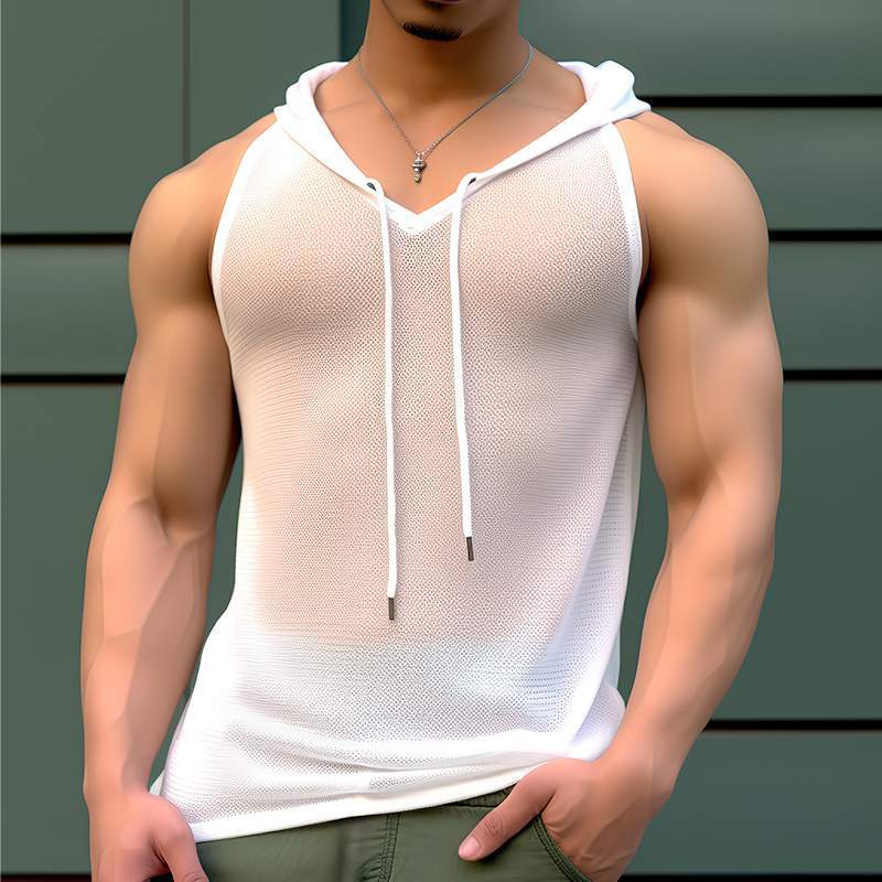 Herren Atmungsaktives Sport-Tanktop mit Kapuze und praktischer Schnürung R&B
