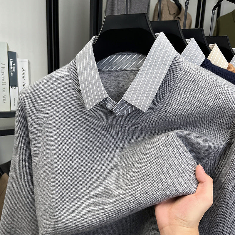 Damen Strickpullover mit integriertem Hemdkragen R&B