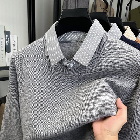 Damen Strickpullover mit integriertem Hemdkragen R&B