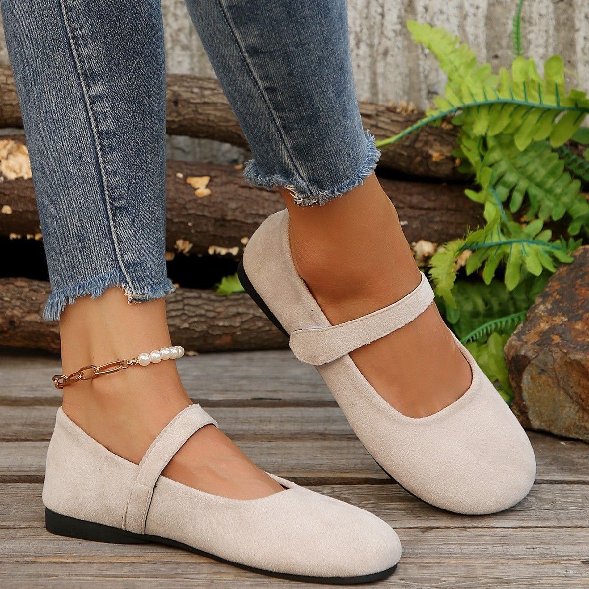 Damen Ballerinas mit elegantem Klettverschluss und atmungsaktivem Obermaterial R&B