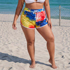 Damen sportliche Badeshorts mit buntem Batikmuster R&B