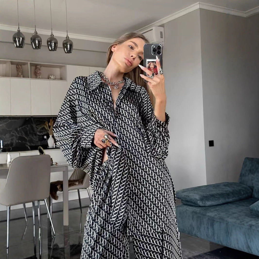 Damen Blusenset mit modernem geometrischem Muster und lässigem Schnitt R&B