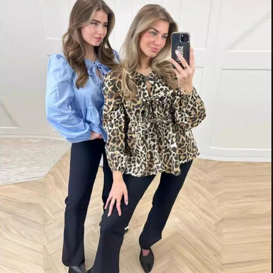 Damen Bluse mit Leopardenmuster und eleganten Rüschendetails R&B