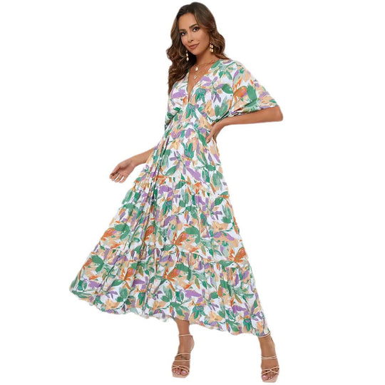 Damen Maxi-Kleid mit V-Ausschnitt und floralen Mustern R&B